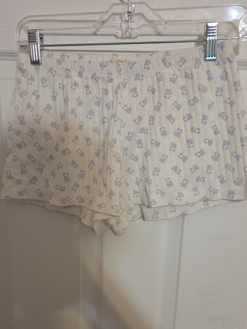 Brandy Melville Cream Ribbed Floral-Print Sleep Shorts with Blue Flowers